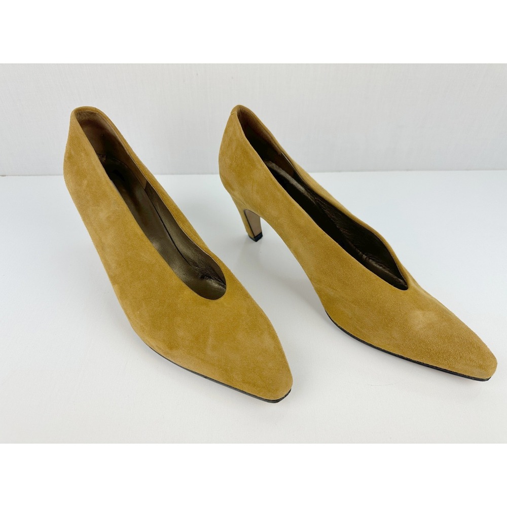 Via Spiga Mustard Yellow Suede Pointed Toe V-Cut Pumps Heels Made in Italy 9B